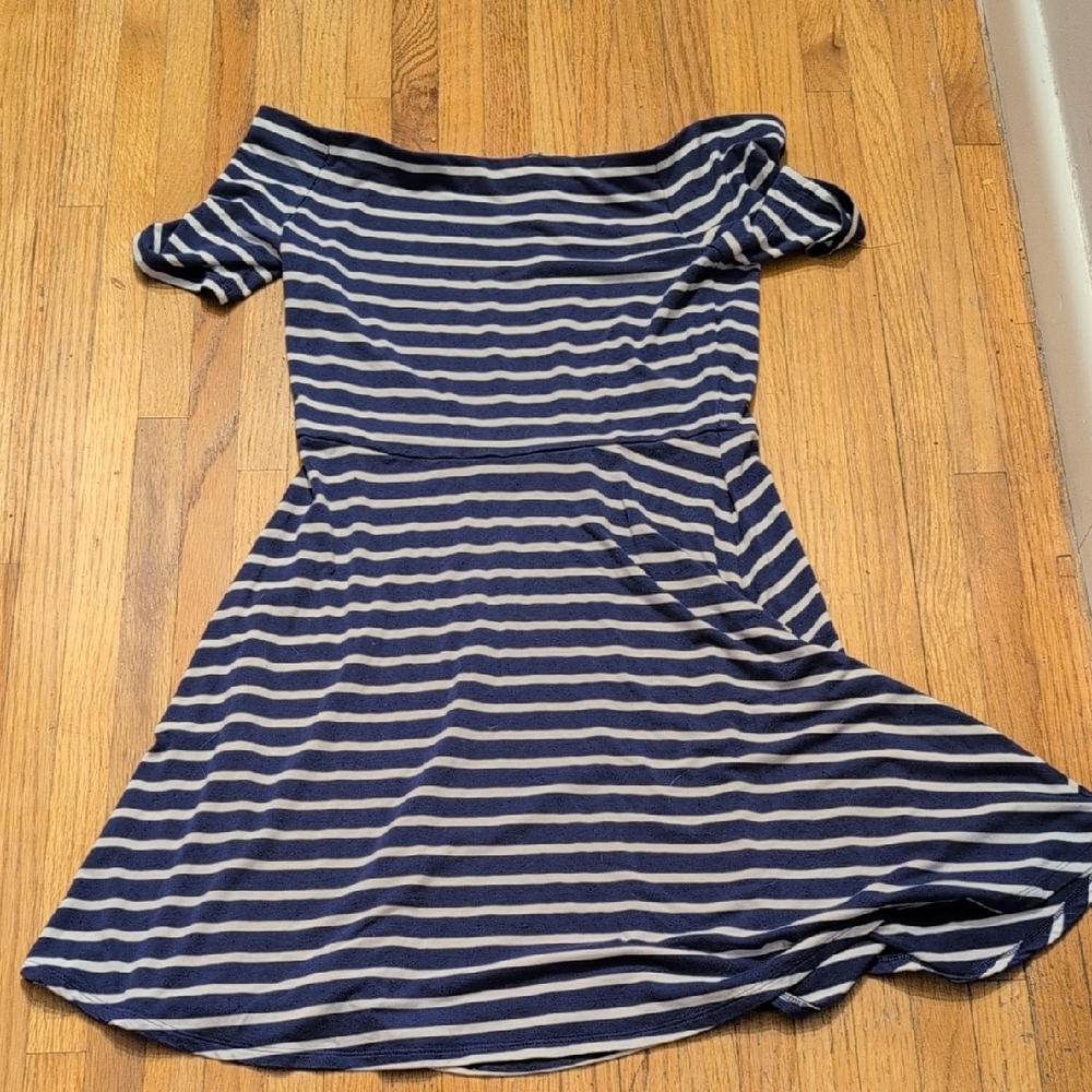 White House Black Market Navy and White Striped Mini Dress